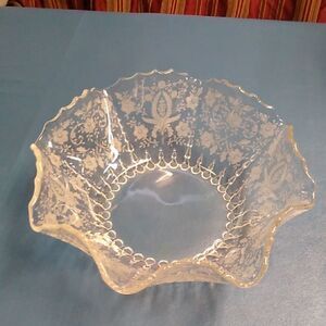 Vintage Martinsville Prelude Scalloped Centerpiece Octagon Clear Glass Bowl